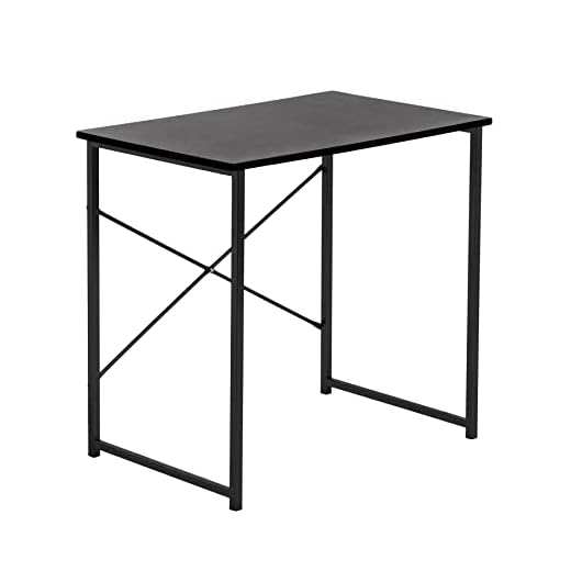 Harbour Housewares Wooden Computer Desk - 80cm - Black - PC Computer Workstation Contemporary Laptop Durable Tubular Steel Compact Wooden Office Desk for Study, Offices