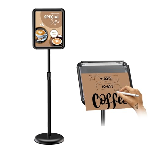 Adjustable Pedestal Floor Stand Sign Holder with 360° Rotation & Anti-Glare PVC Frame (8.5