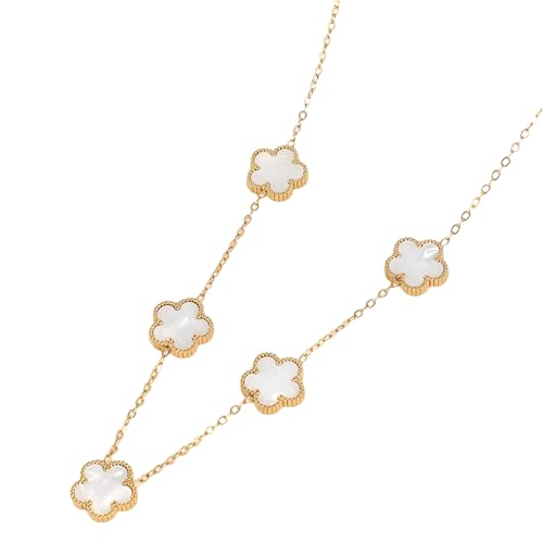 Generic 14K Gold-Filled Clover Necklace For Women - Elegant Colorful Five Leaf Flowers Double Sided Pendant Necklace, Clover Pendant Necklace Lucky Flower, Four Leaf Clover Necklace (White)