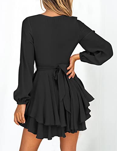 image for ZESICA Women's Wrap V Neck Dress Long Sleeve 2023 Tie Waist Ruffle Hem