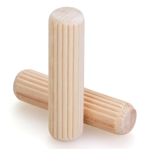 100 pcs 3/8" x 1-1/2" Wooden Dowel Pins, Hardwood, Kiln-Dried Fluted & Beveled Design for Easy Insertion for Woodworking, Furniture, Crafts & DIY Projects (9.5mm x 38mm)