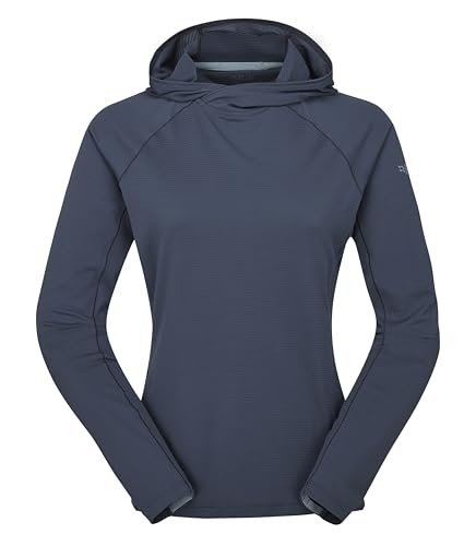 Rab Women's Sonic Hoody Lightweight Breathable Baselayer Shirt for Hiking & Trail Running - Tempest Blue - Medium
