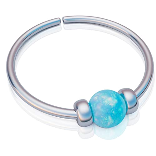 Nose Ring Light Blue Opal - Tiny 24G nose piercing Ring - 925 sterling silver Nose Piercing