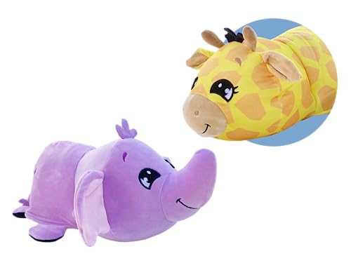 Goliath Games Flip-a-Zoo Mushmillows: Giraffe & Elephant | The Toy that Flips For You! | 2-in-1 Super Squeezable, Squashy Pals | 15-inch Reversible Plush