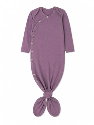 Image of Copper Pearl Baby Gown - Knotted Newborn Sleepers for Baby Boy and Girl, Soft Stretchy Long Sleeve Infant Gowns with Bottom Tie and Hand Mittens, Perfect Hospital Coming Home Outfit (Plum)