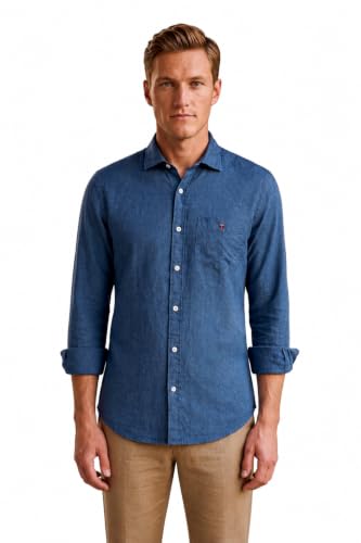 Image of Louis Philippe Men's Linen Blend Solid Shirt with Soft Handfeel & Naturally Antibacterial Finish - Holiday Wear