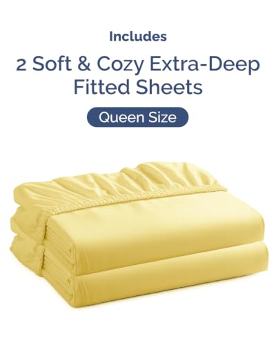 Image of CGK Linens 2 Pack Extra Deep Queen Fitted Sheets - Yellow