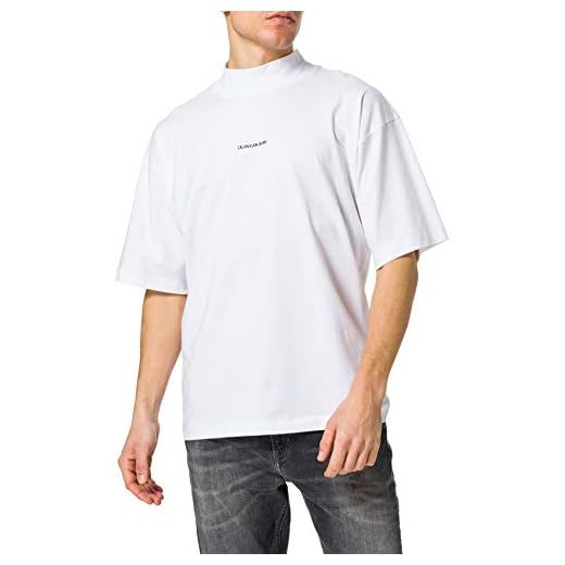 Calvin Klein Jeans Män unisex mikro märke mocka hals t-shirt, Kritvit, XXL