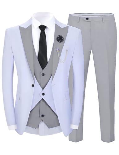 Mens 3 Piece Suit Slim Fit White Blazer Tuxedos for Prom Wedding Party Formal Dinner Jacket Dresswear Set STXZ0624