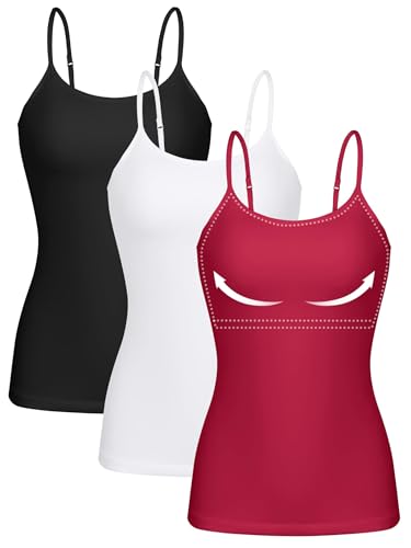 Image of ATTRACO Women 3 Pack Cotton Camisoles with Shelf Bra Adjustable Spaghetti Strap Tank Tops