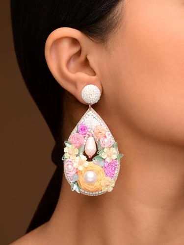 Image of SANJOYA by EVERSTYLISH Embroidered Earrings for Women | Sequins, Cutdana & Resham Floral Statement Earrings | Ethnic Jewelry for Weddings, Festivals & Special Occasions