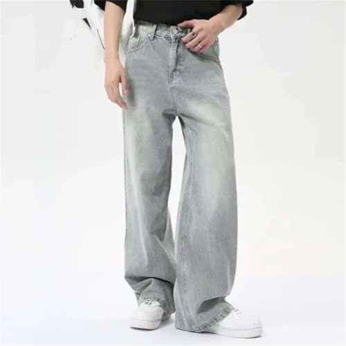 Men's High Street Jeans Washed Light Straight Denim Pants Wide Leg Loose Trousers3