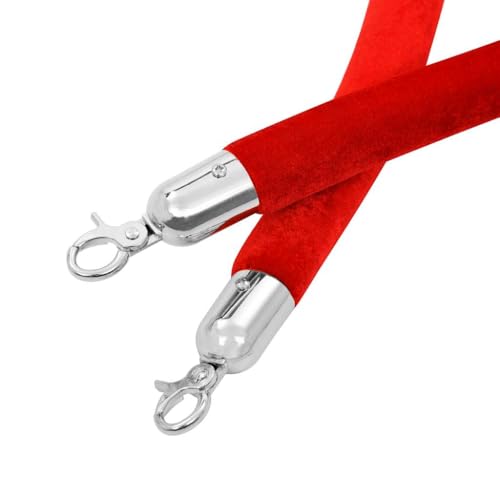 Cordón de terciopelo rojo Mangloder de 1500 mm con gancho plateado para postes de barrera 3