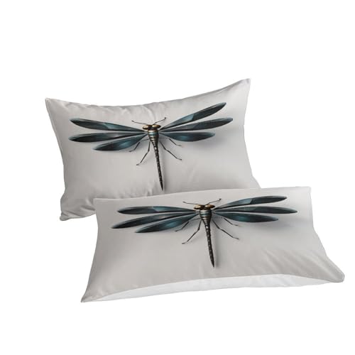 Linge de lit King en microfibre douce avec motif libellule 3D premium