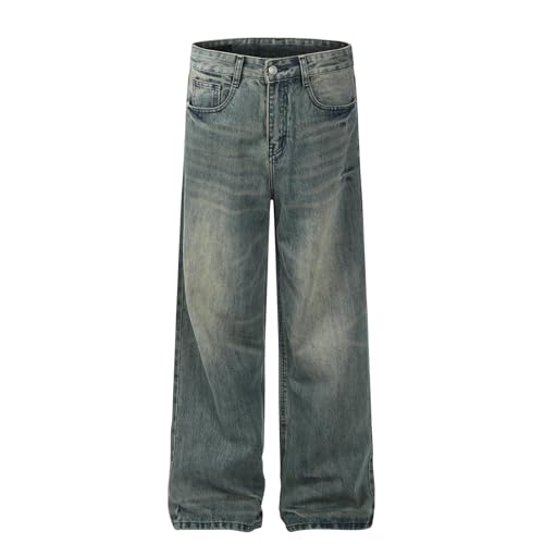 Jeans Pants Trousers Denim Trendy Street Washed Blue Retro Grinding Fading Loose Straight Leg for Men2
