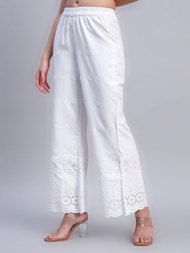 Image of SHOPPING QUEEN Women's Cotton Embroidered Chikankari Palazzo