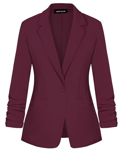 MINTLIMIT Womens Wine Red Blazer One Button Notched Lapel Suit