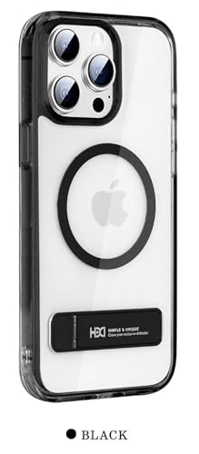 Image of BOUNCEBACK Polycarbonate Shockproof Transparent Hybrid Back Case /Cover with Kick Stand Support Magnetic Charging for iPhone 16 Pro Max - (Clear Black)