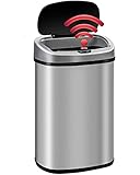 13 Gallon Trash Can Kitchen Waste Bins with Lid Touch Free Trash Garbage Can High Capacity 50 Liter Metal Automatic Trash Bins for Home Office, Brushed Stainless Steel