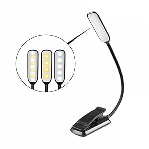 Infitronic Lampe de lecture à pince avec 9 LED, 3 modes de température de couleur, luminosité en continu, lampe à pince rechargeable par USB (noir)