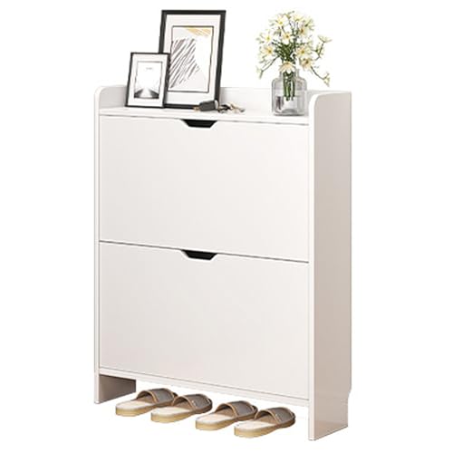 QUNZIDRESS Shoe Cabinet with 2 Flip Drawers, Narrow Wood Shoe