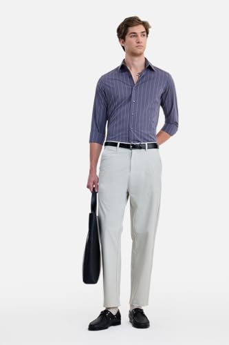 Image of SNITCH Men Formal Trousers | Regular Fit Pleated Front with Turned-Up Hem | Polyester Blend & Medium Stretch Fabric for Office & Winter Wear