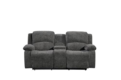 Betsy Furniture Soft Microfiber Reclining Sofa Set, Drop Down Table, Cupholder Console, Living Room Set, Sofa Loveseat Glider Chair 8018M (Dark Grey, Loveseat)