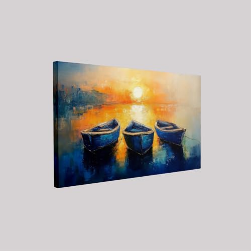 Impression sur toile bateau en bois au bord de la mer 30 x 20 cm tableau mural Style De Peinture À L'Huile décoratif moderne pour salon chambre cuisine maison