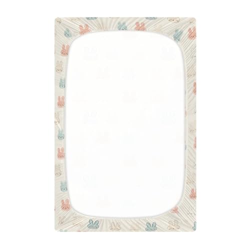 Image of Rabbit Face Pattern Crib Sheets Stretchy Portable Sheets for Baby Toddler Breathable Soft Crib Mattress Sheet for Girls Boys
