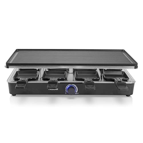 Foto von Raclette mit Wendegrillplatte, für bis zu 8 Personen, abnehmbare flache oder geriffelte Grillplatte (46 x 23 cm), antihaftbeschichtet, Schwarz