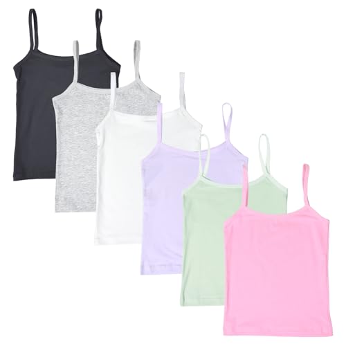 Girls Camisole Tank Top Tagless Cami Under Shirts for Layering,Multiple 6 Packs Colors Available