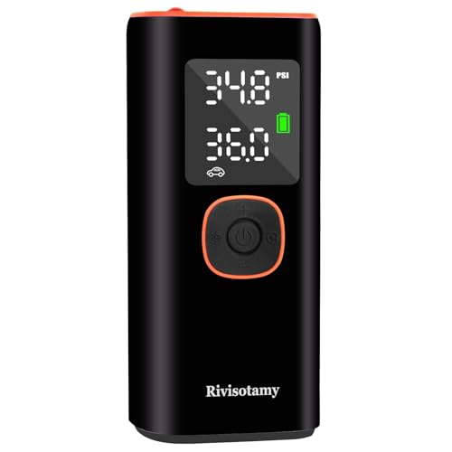 Rivisotamy Tire Inflator Portable Air Compressor with 6000mAh Battery & 160PSI | Cordless Electric Pump for Car, Motorcycle, Bike, Ball | 3-Mode Flashlight | LED Display