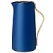 Produktbild Stelton Kaffee-Isolierkanne Emma - Edelstahl-Thermoeinsatz, doppelwandig isoliert - Thermoskanne/Kaffeekanne/Teekanne mit Buchenholzgriff, Easy-Click-Deckel - 1,2 Liter, glänzendes Finish, Dunkelblau