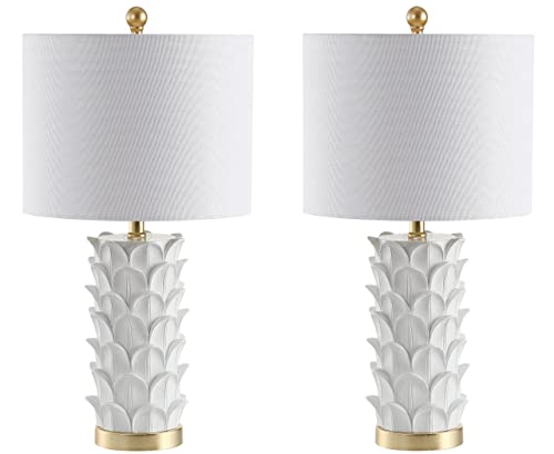 Safavieh Lighting Collection Nico White/ Gold Leaf 25-Inch Bedroom Living Room Home Office Desk Nightstand Table Lamp Set Of 2 (Led Bulbs Included) #TOP18
