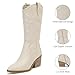 Ruiee Women's Cowboy Boots Western Mid Calf Cowgirl Chunky Heeled Booties Pointed Toe Comfort Casual Fashion Calf High Short Boots for Women.240977 White PU Size090