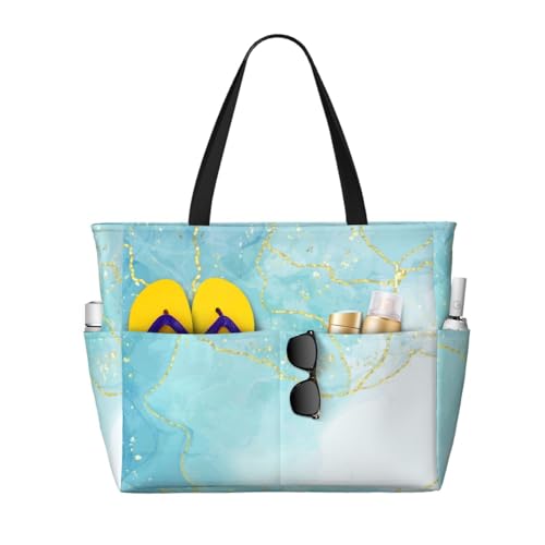 Sac de plage marbre liquide bleu grand format et sac fourre-tout résistant