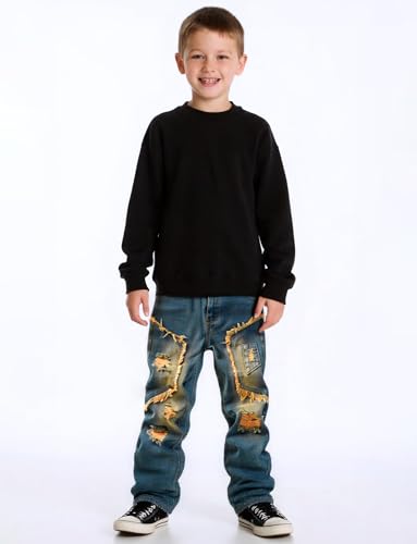 SEAUR Cool Boys Skinny Fit Cotton Ripped Destroyed Distressed Slim Jeans Kids Stacked Drip Washed Denim Pants Slacks for Boy3