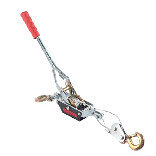 Hand Winch Heavy Duty Manual Winch Wire Rope Puller with Double Hook, Powerful Puller System Wire Rope Hand Power Puller for Basic Engineering Machinery Equipment (2T)