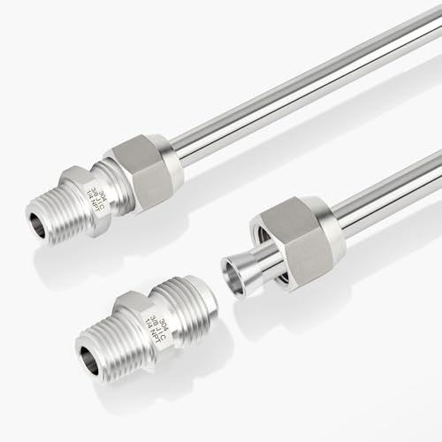 Image of TAISHER 2PCS Forging of 304 Stainless Steel JIC Flare Tube Fitting, 3 /8 inch JIC Male x 1 /4 inch NPT Male, Half Union