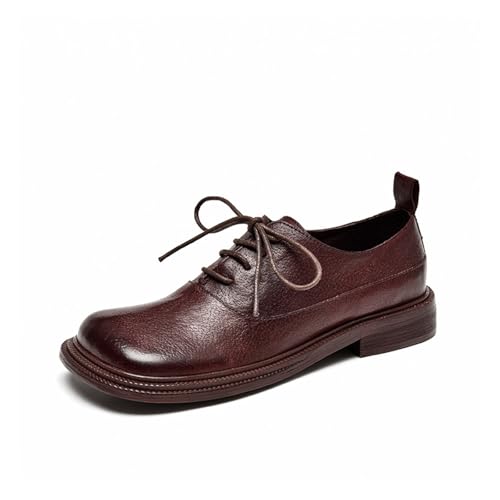 Loafers for Women Handmade Women's Horsehide Leather Dress Shoes Warped Square Toe Lace-up Closure Comfortable Flats