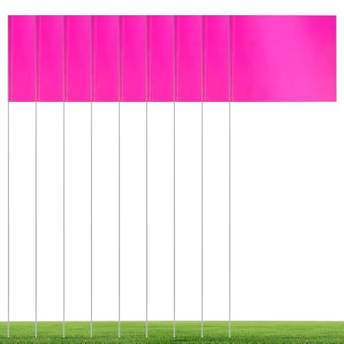 50 Pack Lawn Marker Flags 4.92 x 3.81 Inch Pink PVC Marker Flags Landscape Flags Yard Marker Garden Flags Lawn Flags Irrigation Flags Measurement Flags with 15.3 Inch Steel Pole