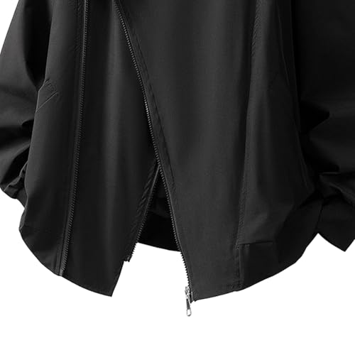 Image of GURUNVANI Mens Solid Color Zip Up Hooded Jacket Unisex Oversized Sports Windbreaker Coat