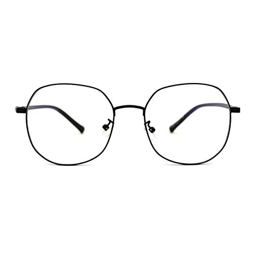SA106 Womens Optical Quality Metal Rim Large Round Blue Light Filtering Computer Glasses All Black