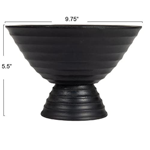 Boho Wood Pedestal Serving Bowl, Black Finish