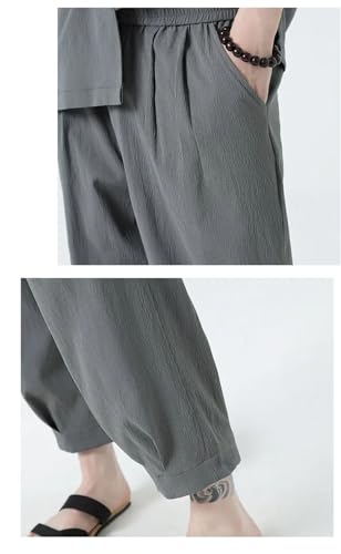 Cotton Linen Men's Casual Outdoor 2-Piece Suit Shirt with Pants Beach Short Sleeve Sets4