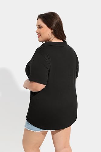 TIYOMI Plus Size Collared Polo Shirts Summer Short Sleeve V Neck Business Tops for Women XL-5XL4