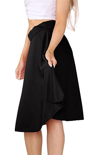 Hamishkane® Knee Length Midi Skirts for Women UK, Elasticated Waist Plain Women's Skirts, Flared Swing Jersey Skater Tartan Skirt for Casual and Daily Wear Black - Image 4