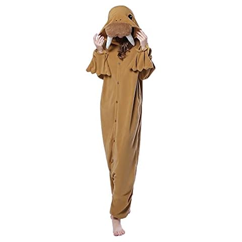 Newcosplay Unisex Adult Animal One-Piece Pajamas Plush Halloween Costume (Walrus, Medium) Cover