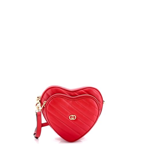 Pre-Loved Interlocking G Heart Shoulder Bag Diagonal Quilted Leather Mini, Red