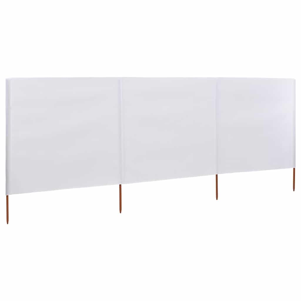 Paravent Retractable 3 Panneauxen Tissu Non Tissé Blanc 400x120 cm - Brise-Vent Extérieur avec 4 Poteaux en Bois pour Jardin, Terrasse et Camping